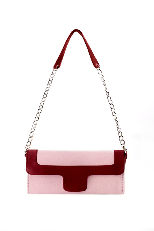 Carnation pink and burgundy red women's dress clutch, for weddings, ceremonies, cocktails and parties. Top view - Florence KOOIJMAN